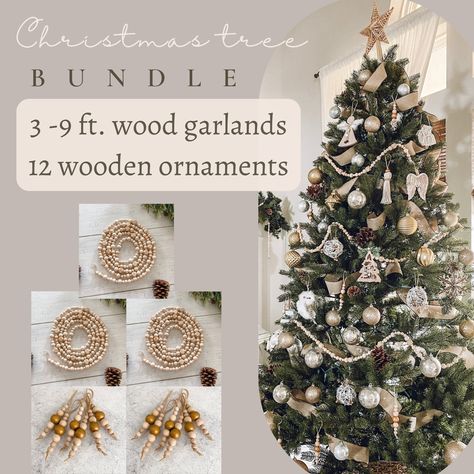 Christmas Tree With Wooden Beads, Wooden Garland Christmas Tree, Beaded Tree Garland, Wooden Beads Christmas Tree, Christmas Tree Beads Garland, Wood Bead Christmas Tree, Christmas Tree With Wooden Bead Garland, Christmas Tree With Bead Garland, Wood Garland Christmas Tree