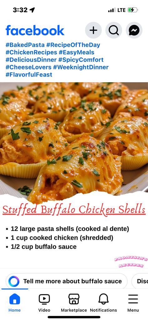 Buffalo Chicken Stuffed Manicotti, Buffalo Chicken Shells, Optavia Buffalo Chicken Pizza, Tummy Yummy, Buffalo Sauce, Stuffed Pasta Shells, Pasta Bake, Buffalo Chicken, Weeknight Dinner