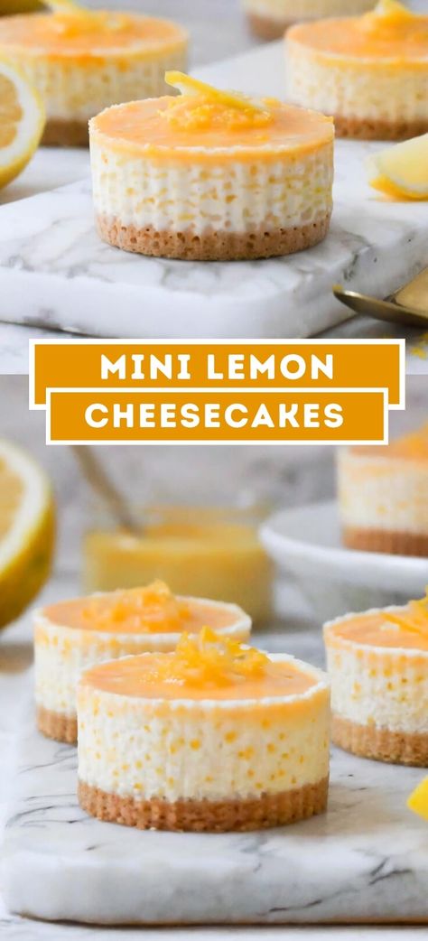 Mini Lemon Cheesecakes Mini Lemon Cheesecake, Cheesecake Coffee Cake, Lemon Cheesecakes, Mini Lemon Cheesecakes, Cheesecake Cupcake, Lemon Cheesecake Recipes, Delish Desserts, Cold Desserts, Digestive Biscuits