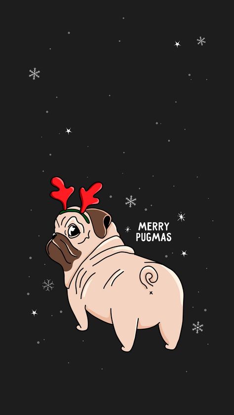 Wallpaper Pug, Pug Wallpaper, Christmas Pug, Pug Christmas, Pug Art, Cute Christmas Wallpaper, Iphone Organization, Holiday Wallpaper, Art Animals