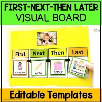 First Next Then Last Visual Support Schedule Editable Templates | TPT First Next Then Last, Positive Behavior Management, Visual Schedules, Student Photo, Communication Board, Behaviour Management, Positive Behavior, School Readiness, Special Needs