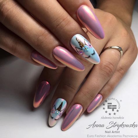 Aesthetic White Nails, Unicorn Nails Designs, Unicorn Nail Art, Summer Nails Art, Unicorn Nails, White Acrylic Nails, Pink Nail Art, Pink Acrylic Nails, Oval Nails