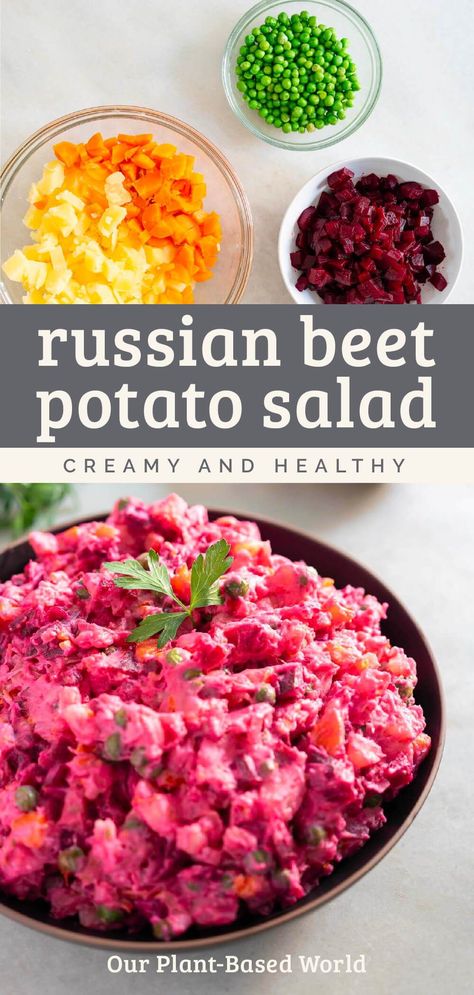 Beet Potato Salad Recipes, Colombian Beet Salad, Russian Beet Salad Recipes, Leftover Beets Recipe, Vegan Beet Salad, Beet Root Recipes, Vegan Carrot Recipes, Potato Salad With Beets, Russian Food Recipes