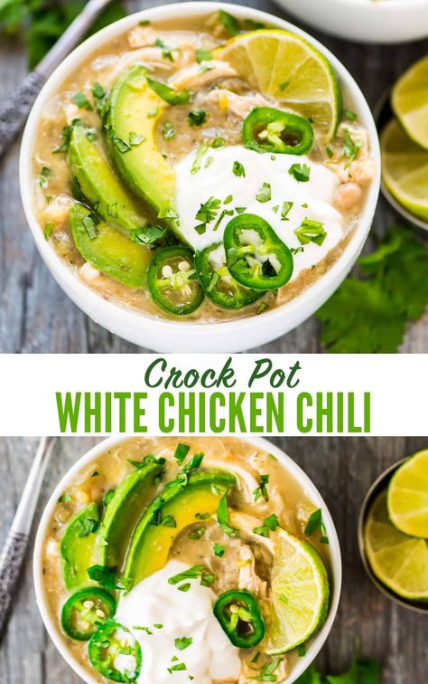 Slow Cooker Chicken Chili Recipe, Slow Cooker Kip, White Chicken Chili Recipe Crockpot, White Chicken Chili Slow Cooker, Chicken Chili Crockpot, Slow Cooker Chicken Chili, Crockpot White Chicken Chili, Creamy White Chicken Chili, White Chili Chicken Recipe