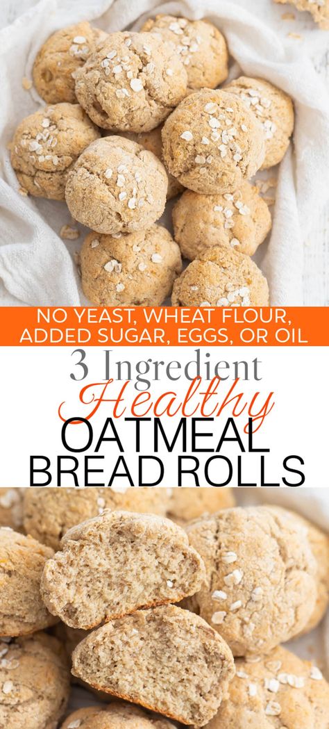 3 Ingredient Healthy Oatmeal Bread Rolls. These easy bread rolls take about ten minutes to prepare. They taste like healthy banana oatmeal bread and don't contain any wheat flour, yeast, eggs, added sugar or oil. 3 Ingredient Flax Bread, 2 Ingredient Oat Bread, Oat Flour Recipes Bread, Oatmeal Biscuits Healthy, Vegan Oatmeal Bread, Oatmeal Bread Easy, 3 Ingredients Bread, Healthy Oatmeal Bread, Oatmeal Bread No Flour