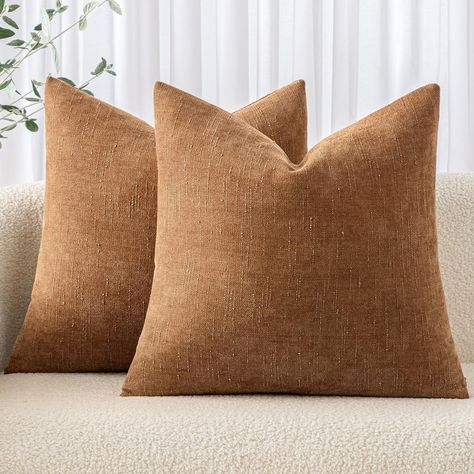 Amazon.com: MIULEE Pack of 2 Decorative Throw Pillow Covers Soft Chenille Throw Pillows Solid Textured Cushion Covers for Couch Sofa Bedroom Living Room 20x20 Inch, Brown : Home & Kitchen Couch Pillows For Beige Couch, Burnt Orange Pillows Living Rooms, Living Room Pillow Decor, Dark Brown Couch Pillow Ideas, Accent Pillows For Beige Couch, Fall Throw Pillows Living Rooms, Throw Pillows For Beige Couch, Apartment Cosy, Throw Pillow Covers Living Room