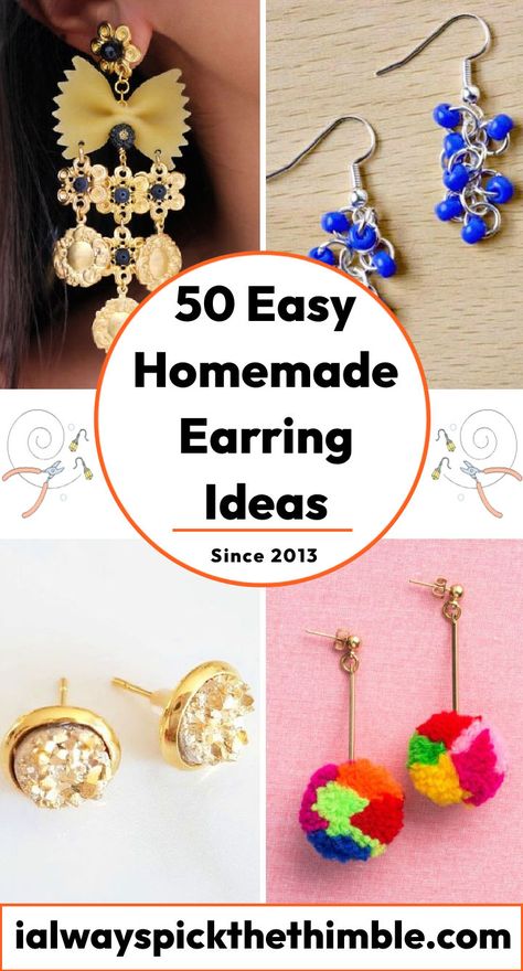 50 Easy DIY Earrings You Can Make at Home Easy Diy Earrings, Diy Tassel Earrings, Earrings To Make, Diy Earrings Easy, Homemade Earrings, Pom Pom Earrings, Fruit Earrings, Beaded Tassel Earrings, Earring Ideas