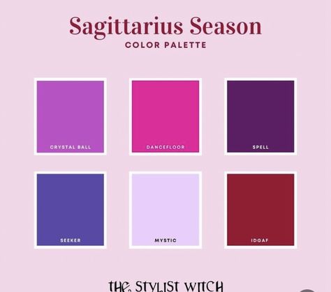 Sagittarius Color Palette, Astrology Color Palette, Sagittarius Colors, Violet Sky, Sagittarius Season, Lucky Colour, Baby Colors, Oracle Cards, Season Colors