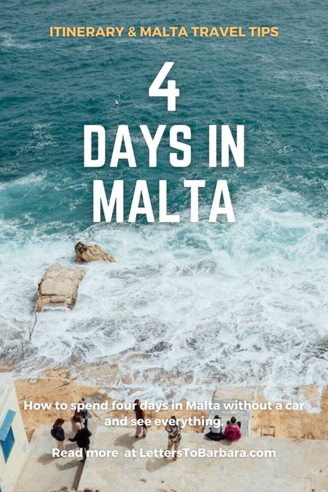 Are you ready to spend 4 days in Malta but don't want to rent a car? Find here the ultimate travel guide for visiting Malta without a car and learn how you can see everything. The best places to stay, many travel tips, and a Malta itinerary for a perfect holiday. #Malta #Gozo #Comino #Valletta #traveltips #adventure #wanderlust #travel Malta 4 Day Itinerary, Malta Vacation, Malta Itinerary, Malta Holiday, Malta Travel Guide, My Travel Journal, Valletta Malta, Malta Gozo, Solo Traveling