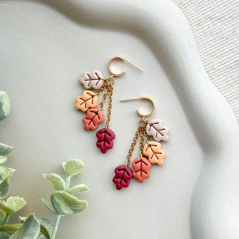 Colours of AUTUMN - dangling leaf drop earrings | handmade polymer clay | stainless steel Autumn Polymer Clay, How To Clean Earrings, Pattern Pictures, Fall Earrings, Fall Jewelry, Handmade Polymer Clay, Diy Jewellery, Polymer Clay Earrings, Clay Earrings