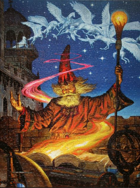 TOM KIDD - Success! - 750 piece 46 cm x 61 cm puzzle - item by fingeringzen 70s Wizard Art, 80s Wizard Art, Zaza Wizard, Zaza Wizard Meme, Old Wizard Art, Cool Wizard Art, Fantasy Wizard Art, Wizard Pondering, Wizard Pfp