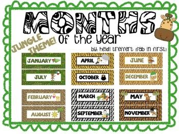 Perfect for BTS!  Months of the year for my Jungle Themed Classroom! Jungle Classroom, Month Labels, Calendar Numbers, Themed Classroom, Months Of The Year, Jungle Theme, Monthly Calendar, Zoo Animals, Sight Words