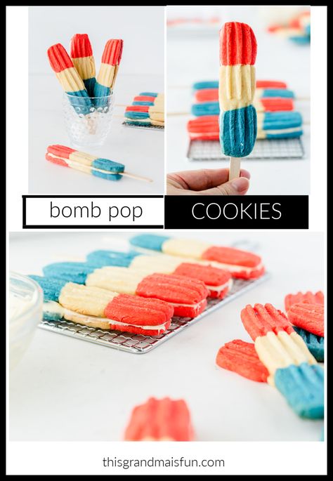 Bomb Pop Cookies 4th Of July Appetizers, July Appetizers, Basic Cookie Recipe, Simple Holiday Cookie Recipes, Cream Cheese Cookie Recipe, Lemon Cookies Easy, Simple Chocolate Chip Cookie Recipe, Easy Holiday Cookies, Lemon Cookies Recipes