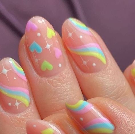 Nail Art Stripes, Summer Gel Nails, Cute Simple Nails, Heart Nail, Nagel Tips, Pink Gel, Really Cute Nails, Striped Nails, Nails For Kids