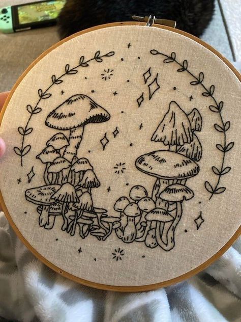 Mushroom Embroidery Tutorial, Edgy Embroidery, Anna Embroidery, Goth Diy, Whimsical Embroidery, Hand Embroidery Projects, The Mushroom, Cute Embroidery, Sewing Embroidery Designs