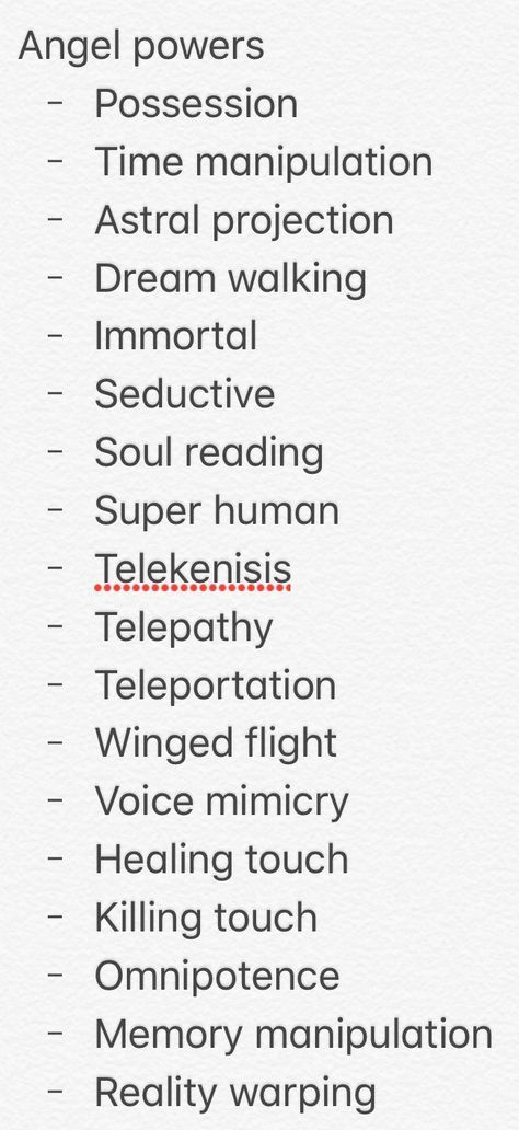 Superpowers To Give Your Characters, Supernatural Powers Magic, Supernatural Powers Aesthetic, Tired Guy Reference, Power Mimicry Aesthetic, Type Of Powers, Powers To Give Your Ocs, Angel Story Ideas, Angel Powers List