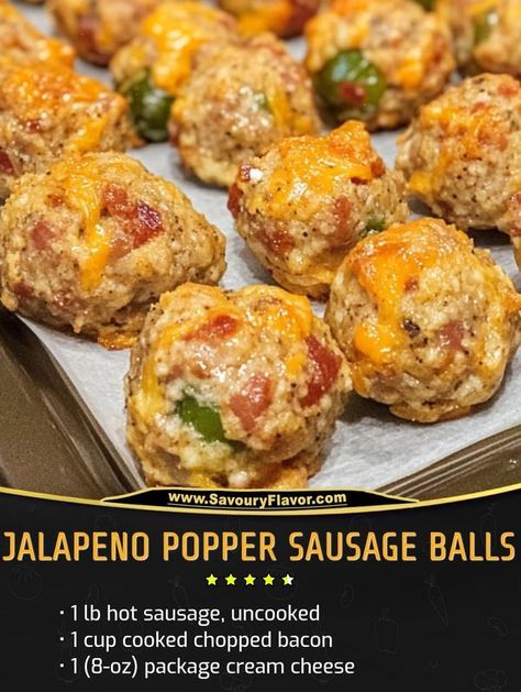 Jalapeño Popper Sausage Balls, Carbquick Sausage Balls, Jalapeno Popper Sausage, Recipes Jalapeno, Tummy Yummy, Stuffed Jalapenos With Bacon, Hot Sausage, Sausage Balls, Jalapeno Popper