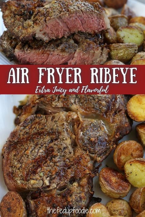 This Air Fryer Ribeye recipe creates extra flavorful and juicy ribeye steaks done to perfection. Instructions include how to marinate and cook to an internal doneness of your choosing. Once you cook steak in an air fryer, you will never want to prepare it any other way. #AirFryerRibeyeSteak #AirFryerRibeyeSteakMediumRare #AirFryerRibeyeSteakMedium #AirFryerRibeyeSteakMediumWell #AirfryerSteakRecipes Air Fryer Ribeye, Ribeye Recipe, How To Cook Ribeye, Air Fryer Recipes Ribs, Rib Eye Recipes, Steak Doneness, Cooking Ribeye Steak, Round Steak Recipes, Ribeye Steak Recipes