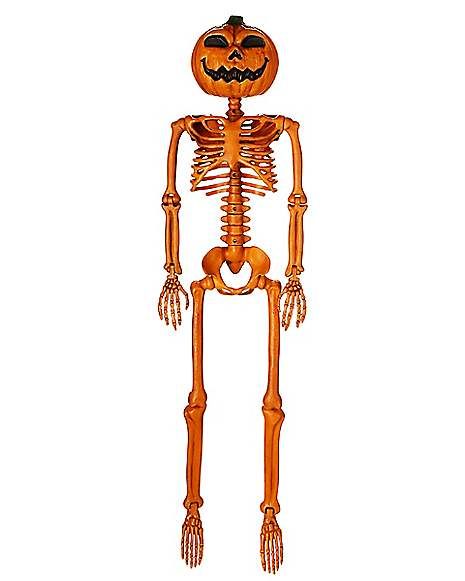 3 Ft Rotten Pumpkin Skeleton Hanging Prop - Spirithalloween.com Skeleton Aesthetic Halloween, Skeleton Halloween Aesthetic, Skeleton Sign Halloween, Skeleton Hanging From House, Rotten Pumpkin, Orange Skeleton, Skeleton Body, Pumpkin Skeleton, Decor Stand