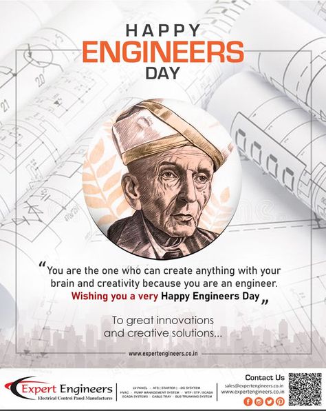 Day is celebrated on Sept 15 every year to pay tribute to Sir M Visvesvaraya, a foremost nation-builder who helped transform society for a far better tomorrow. an eminent engineer and a statesman, he left behind an illustrious and inspirational legacy. Happy Engineer's Day Civil Engineer, Happy Engineers Day Creative, Engineers Day India, Engineers Day Creative, National Engineers Day, Engineers Day Wishes, Happy Engineer's Day Wishes, Restaurant Creatives, Engineers Day Quotes