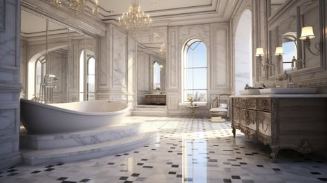 This is a picture of a luxury bathroom. Bathroom Elegant Luxury, French Glam Bathroom, Luxurious Master Bathrooms Mansions, Giant Bathroom, Huge Bathroom Luxury, Luxury Closet Mansions, Luxury Room, Modern Mansion Bathroom, Luxurious Bathrooms