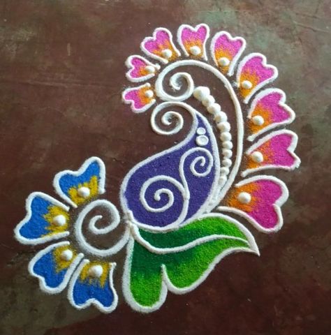 Labh Pancham Rangoli, Alpana Designs, Rangoli Painting, Ganpati Rangoli, Floral Rangoli, Simple Art Designs, Flowers Rangoli, Freehand Rangoli, Pattern Design Drawing