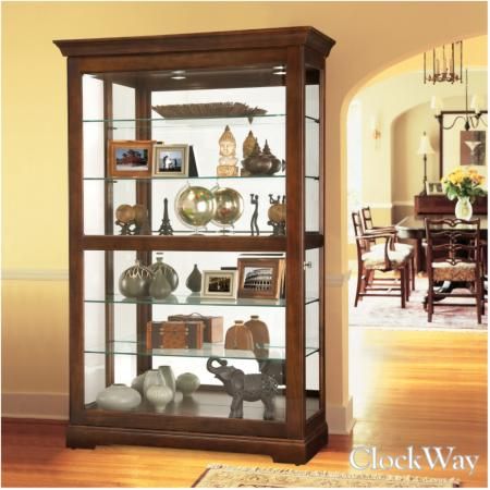 Found it at Clockway.com - 50in Wide Howard Miller CHM4878 Deluxe Cherry Bordeaux Curio Cabinet (Made in USA) Style A Curio Cabinet, Wood Living Room Decor, Curio Cabinet Decor, Wooden Ideas, Glass Display Cabinet, Howard Miller, Interior Lights, Glass Cabinets Display, Glass Display