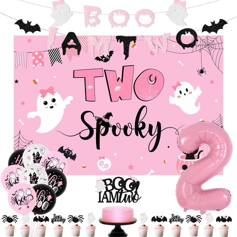 PRICES MAY VARY. Package Includes: The Halloween 2nd birthday party decorations include 18 latex balloons 12 inches, 1 x two spooky backdrop 3 x 5 ft,1 x number 2 foil balloon 32 inches, 1 x boo im two banner, 1 x boo im two cake topper, 12pcs two spooky cupcake toppers, 2pcs white ribbons, 2pcs transparent plastic straws Perfect for Halloween 2nd Birthday Decorations: Boo im two decor birthday set is specially designed for Halloween theme second birthday party. The balloons adopt pink, black an Pink And Black Balloons, Boo Im Two, Halloween 2nd Birthday Party, 2nd Birthday Party Decorations, Halloween Birthday Decorations, Two Spooky, 2nd Birthday Party Themes, 2nd Birthday Party, Girl 2nd Birthday