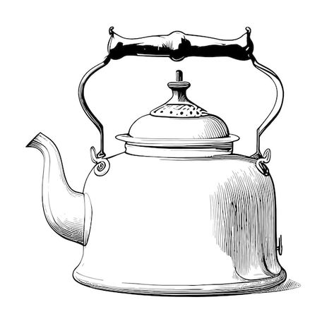 Teapot Sketch, Tea Pot Illustration, Nike Photoshoot, Teapot Drawing, Farm Tattoo, Retro Teapot, Simple Sketches, Yerba Mate, Vintage Drawing