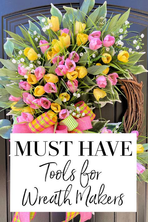 Must Have Tools for Wreath Making - 3 Little Greenwoods Wreath Making Business, Wreath Business, Wreath Workshop, Wreath Making Tutorials, Unique Wreaths, Ribbon Organization, Deco Mesh Wreaths Tutorials, Burlap Wreath Diy, Mesh Wreath Tutorial