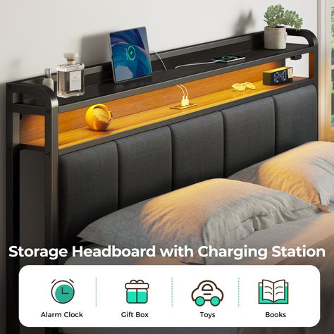 Wrought Studio Franzi Bed with Storage Headboard, 4 Drawers, Charging Station and LED Lights & Reviews | Wayfair Garage Storage Cabinets, Headboard Storage, Bedroom Furniture Beds, Patio Furniture For Sale, Pet Furniture, Bath Decor, Bed Storage, Outdoor Ceiling Lights, Floor Lamp Table