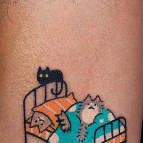 Trio Cat Tattoo, Cat Trio Tattoo, Three Cat Tattoo, Tortie Cat Tattoo, Three Cats Tattoo, 3 Cats Tattoo, Korea Tattoo, Cats Tattoo, Illustration Cat