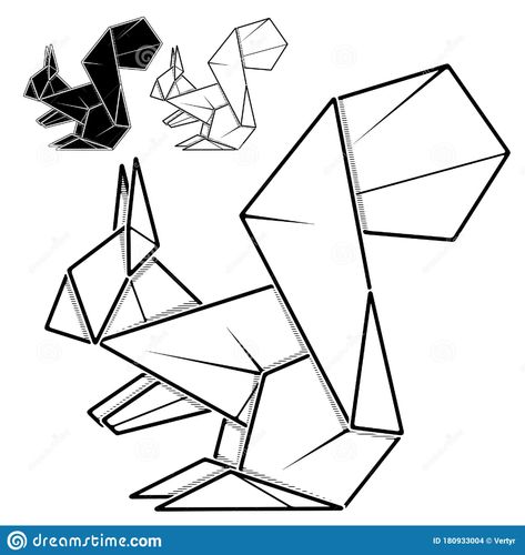 Image Of Paper Squirrel Origami Contour Drawing By Line. Stock Vector - Illustration of line, craft: 180933004 Origami Drawing, Squirrel Tattoo, Geometric Art Animal, Image Paper, Contour Drawing, Paper Folding, Line Illustration, Origami Paper, Geometric Art