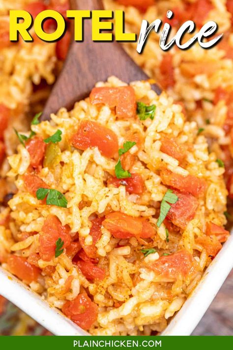 Rotel Rice, Mexican Rice Dishes, Rice Recipes Side, Rice Dishes Recipes, Rotel Recipes, Spanish Rice Recipe, Rice Side Dish Recipes, Mexican Rice Recipes, Mexican Side Dishes