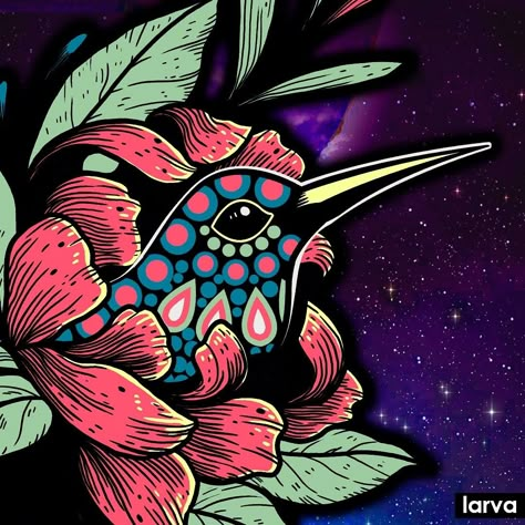 Mexican Sun Moon Art, Mexican Hummingbird Art, Psydelic Art, Aztec Hummingbird Tattoo, Hummingbird Art Painting, Mexican Illustration Art, Aztec Hummingbird, Mexican Paintings Ideas, Mexican Art Painting