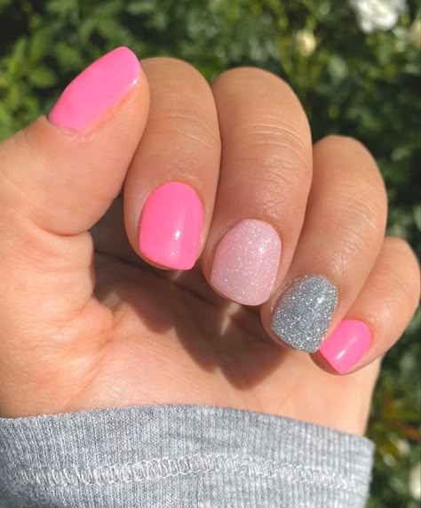 Gel Nail Designs Glitter Sparkle, Simple Summer Dip Nails, Mykonos Nails, Pink Skittles, Mani Colors, Multicolored Nails, Revel Nail, Dip Nail, Graduation Nails