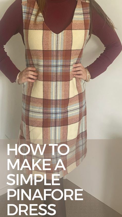 How to make a simple pinafore dress | Free sewing pattern for beginners | DIY Pinafore dress from a wool blanket How To Style Pinafore Dress, Pinafore Dress Sewing Pattern, Dungaree Pattern Women, Diy Pinafore Dress, Pinafore Dress Pattern Free, Diy Pinafore, Pinafore Dress Outfit, Pinafore Outfit, Dungaree Pattern