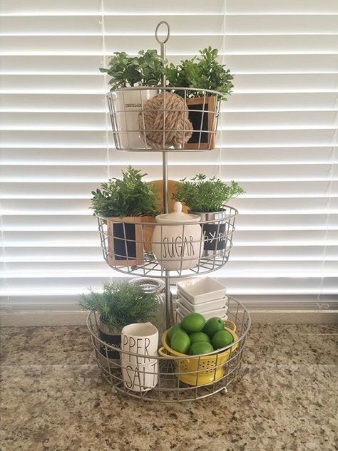 HomeGoods - Three tier stand Countertop Display Ideas, Kitchen Countertop Organization Ideas, Basket Decor Ideas, Three Tier Stand, Kitchen Countertop Organization, Tier Trays, Countertop Organization, Basket Decor, Kitchen Counter Top