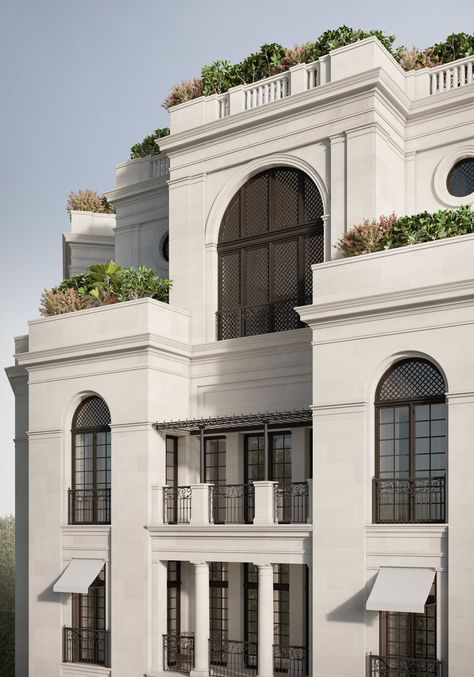 Residence in Mumbai — Sebastian Treese Architekten Classical Modern House, European Elevation Designs, Modern European Architecture, Neo Classic Building, Narrow House Design Interior, European Classic House, European Buildings Architecture, Neo Classical Architecture Facade, 3 Storey Narrow House Design