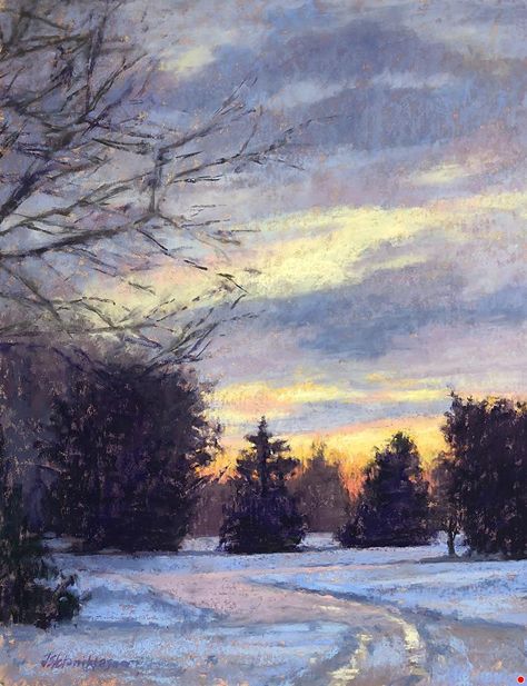 Pastel Top, Winter Pastels, Istoria Artei, Winter Landscape Painting, Internet Art, Pastel Paintings, Pastel Landscape, Painting Snow, Winter Painting