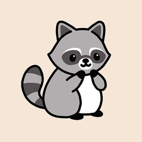 Raccoon Easy Drawing, Simple Cute Animal Doodles, Raccoon Painting Easy, Cute Raccoon Drawing Simple, Cute Animal Drawings Kawaii Easy, Cartoon Animal Drawings, Cute Animals To Draw, Cute Animals Drawings, Raccoon Drawing