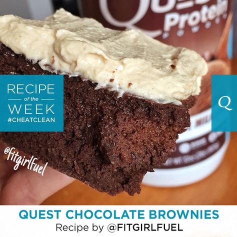 A #CookClean chocolate lover's indulgent dream come true. This decadent creation by @FitGirlFuel uses Quest Protein Powder and are so delicious that you'll be wanting more and more. Ingredients: - 2 cups of oat flour,… Quest Protein Powder Recipes, Quest Protein Recipes, Quest Nutrition Recipes, Macro Desserts, Quest Recipes, Brownie Quest, Baking With Protein Powder, Quest Protein, Quest Bars