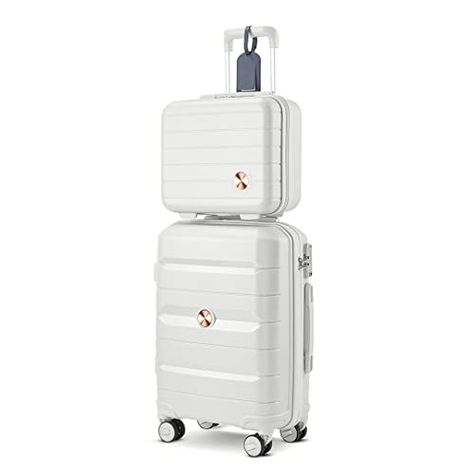 Somago 20IN Carry On Luggage and 14IN Mini Cosmetic Cases Travel Set Hardside Luggage with Spinner Wheels Lightweight Polypropylene Suitcase with TSA Lock (2-Piece Set (14/20), Creamy White) #affiliatelink Cute Luggage, Lightweight Suitcase, Old Suitcases, Lightweight Luggage, Hardside Luggage, Large Suitcase, Hair Supplies, Luggage Suitcase, Small Case