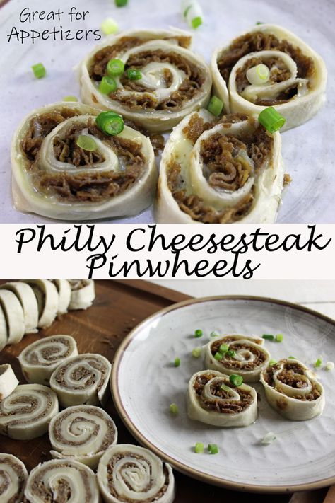 Philly Cheesesteak Pinwheels, Philly Cheese Steak Pinwheels, Cheesesteak Pinwheels, Steakumm Recipes Ideas, Steakumm Recipes, Breakfast Pinwheels, Steak Appetizers, Tortilla Pinwheels Recipe, Appetizer Wraps