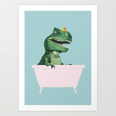 Bathroom Canvas Art, T Rex Humor, Bathroom Canvas, Green Art Print, Nose Work, Big Nose, Big Noses, Green Art, Mini Art