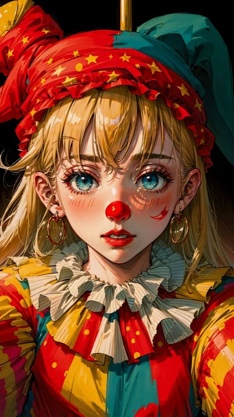 Clown Girl Drawing, Clown Girl Art, Pretty Clown, Animated Movie Characters, Jhin League Of Legends, Female Clown, Dance Paintings, Cute Clown, Emo Art