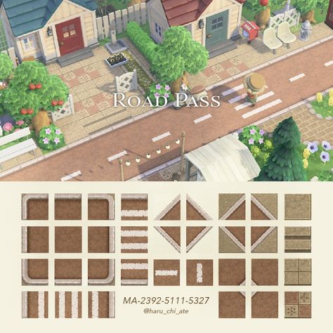 Acnh Paths Designs Towncore, Animal Crossing Road Ideas, Anch Path Code Street, Town Path Acnh, Animal Crossing Towncore Codes, Acnh Island Road Designs, Side Walk Animal Crossing, Acnh Citycore Path, Acnh Natural Road Path