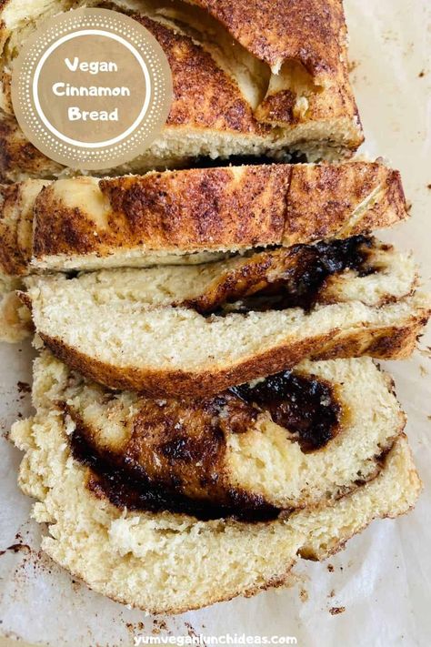 This fluffy, warming vegan cinnamon bread is comforting and delicious. Whip it together for a vegan brunch or even enjoy it for dessert! The vegan cinnamon swirl bread is so good, you'll need to make a double batch as the first gets immediately gobbled up! | Vegan baking | Vegan Cinnamon Recipes | Vegan Bread Recipes | Vegan Brunch Recipes | #yumvegan #vegan #veganrecipes #vegancinnamonbread #veganbaking Vegan Cinnamon Bread, Bread Recipes Vegan, Rosh Hashana Recipes, Baking Vegan, Vegan Brunch Recipes, Vegan Breads, Vegan Bread Recipe, Cinnamon Roll Bread, Swirl Bread