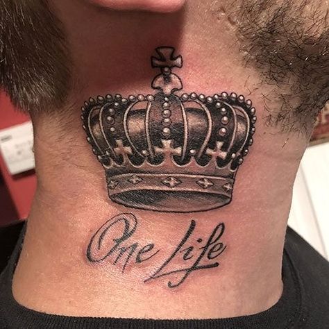 Crown Neck Tattoo, One Life Tattoo, Neck Tattoo Cover Up, Brass Knuckle Tattoo, Lettering Tattoo Design, Neck Tattoos For Men, Rose Neck Tattoo, Chest Tattoo Drawings, Best Neck Tattoos