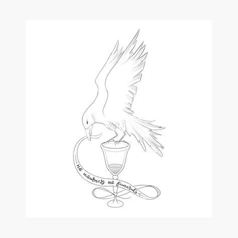 Crow And Cup Tattoo, Crow Club Tattoo, Six Of Crows Embroidery, Six Of Crows Tattoo Ideas, Grishaverse Tattoo, Six Of Crows Tattoo, Dregs Tattoo, Cup Tattoo, Club Tattoo